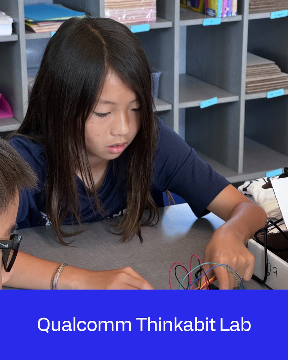 Qualcomm's tweet image. Inspiring future inventors is how we engineer human progress. Through immersive summer camps, the Qualcomm Thinkabit Lab program aims to foster interest in #STEM fields and help students develop the skills needed to transform their communities.