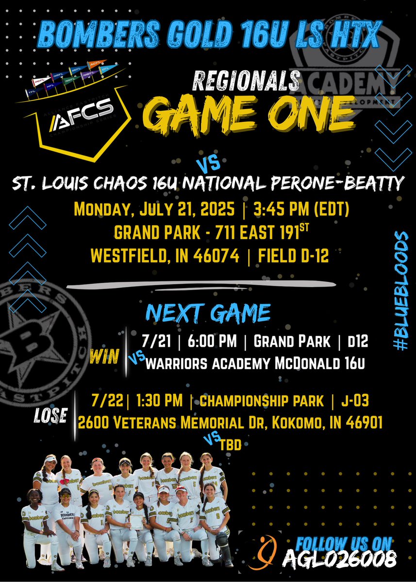 Michael Grahmann (@grahmannmichael) on Twitter photo Schedule drop for AFCS in Indiana! Come see this group of talented young ladies!
<a href="/BombersLonestar/">Bombers 16u HTX LS/18u LS AFCS Qualified</a> <a href="/bombers_academy/">Bombers Academy</a> <a href="/bombers_fp/">Bombers Fastpitch</a> <a href="/NCAADIII/">NCAA Division III</a> <a href="/NCAASoftball/">NCAA Softball</a> <a href="/NCAADII/">NCAA Division II</a> <a href="/NJCAASoftball/">NJCAA Softball</a> Schedule drop for AFCS in Indiana! Come see this group of talented young ladies!
<a href="/BombersLonestar/">Bombers 16u HTX LS/18u LS AFCS Qualified</a> <a href="/bombers_academy/">Bombers Academy</a> <a href="/bombers_fp/">Bombers Fastpitch</a> <a href="/NCAADIII/">NCAA Division III</a> <a href="/NCAASoftball/">NCAA Softball</a> <a href="/NCAADII/">NCAA Division II</a> <a href="/NJCAASoftball/">NJCAA Softball</a>