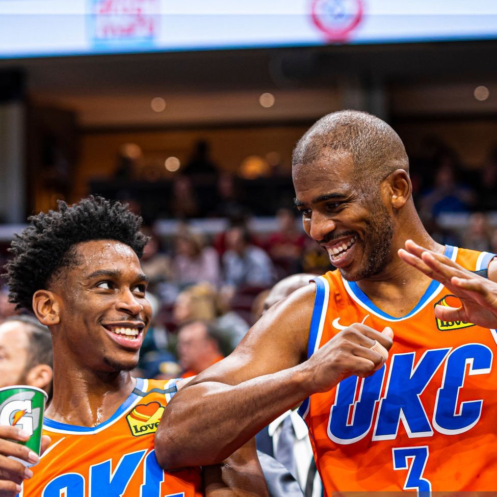OnceDribble's tweet image. 2019-20 OKC Thunder Backcourt Squad
Chris Paul: 17.6 pts, 5.0 reb, 6.7 ast, 49/37/91 splits (61% ts, 108 ts+)
Shai Gilgeous-Alexander: 19.0 pts, 5.9 reb, 3.3 ast, 47/35/81 (56.8% ts, 101 ts+)
Dennis Schroder: 18.9 pts, 3.6 reb, 4.0 ast, 47/39/84 (57.5% ts, 102 ts+)