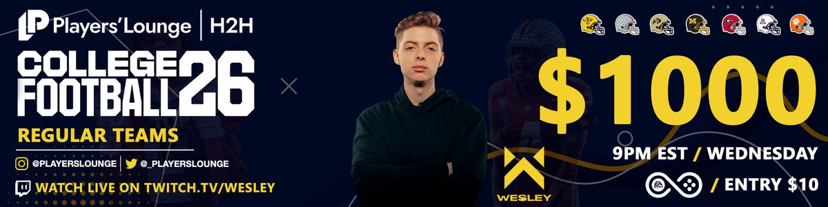 _playerslounge's tweet image. ๐ฅ $1000 CFB26 Regs Tournament TONIGHT! ๐ฅ
๐ Hosted by @WesleyyG
โฐ When: 9PM ET
๐ฅ $10 Entry
๐ฎ Watch: twitch.tv/Wesley
๐ Sign up: playerslounge.com/r/wesley/cfb
#CFB26