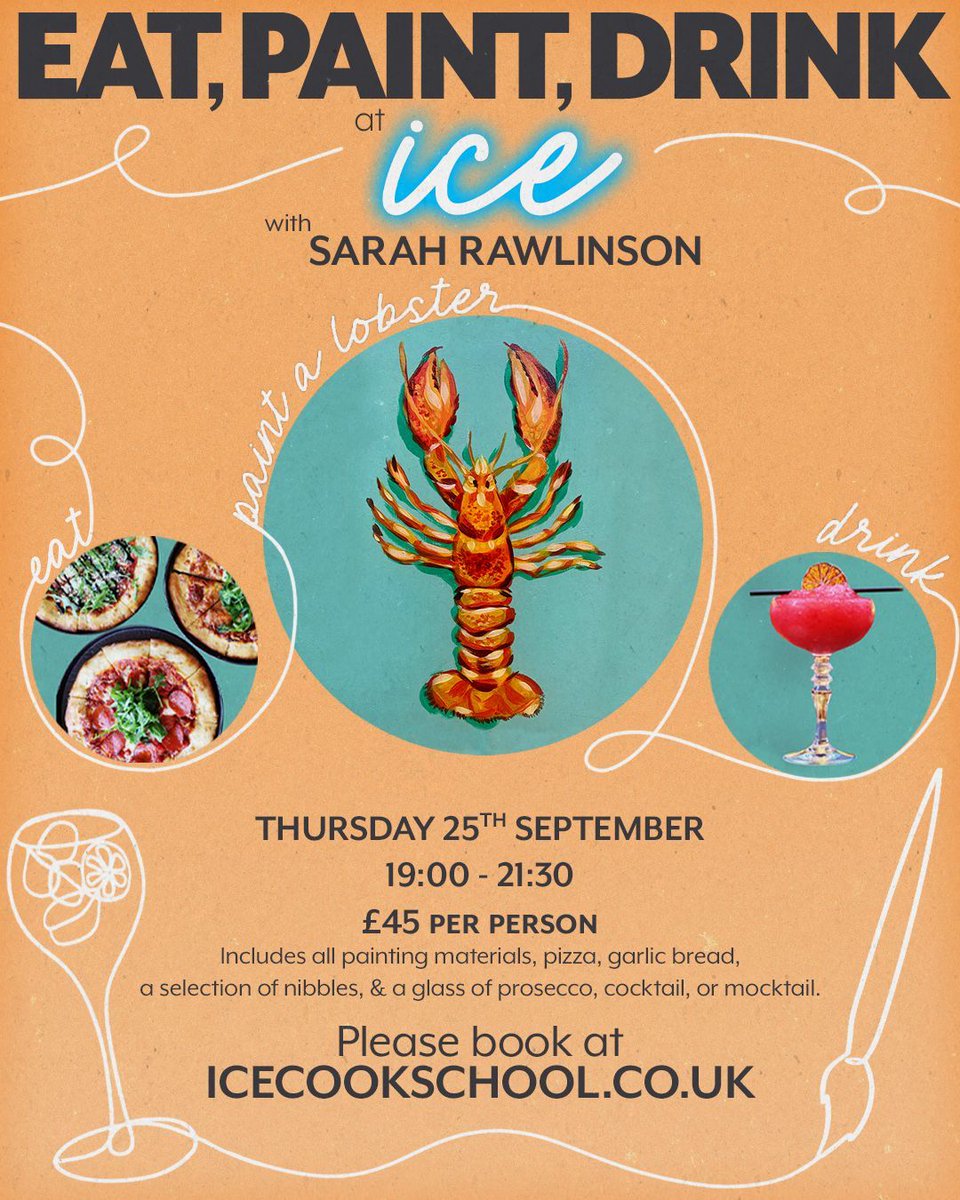 🎨 Eat, Paint, Drink at ICE with Sarah Rawlinson 

✨ Spaces are limited, book now at icecookschool.co.uk/calendar/ 

#sipandpaint #boozeandbrushes #burystedmunds #drinkandpaint #artclub