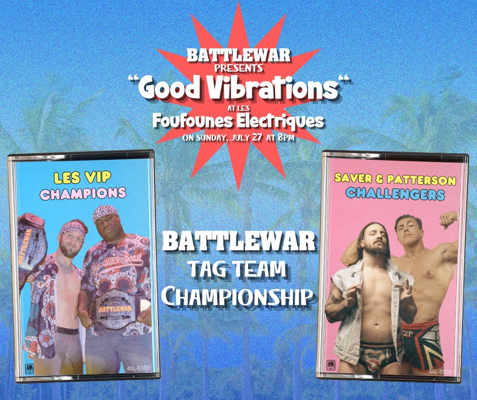 TheBATTLEWAR's tweet image. Leon Saver and @zak_patterson_w have been aligned for several months with a common goal bonding them - to become champions.
They will have the opportunity to seal the deal when they challenge Les VIP for the BATTLEWAR Tag Team Championship on Sunday, July 27 at @LesFoufs!