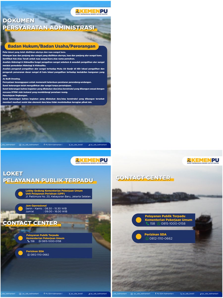 #SobatKapuas, alihkan alur sungai wajib izin!
Tanpa izin = risiko bencana ⚠️

Cek tata cara &amp; regulasinya:
🔍 Permen PUPR No. 3 Tahun 2023 di jdih.pu.go.id

<a href="/kementerianpu/">Kementerian Pekerjaan Umum</a>
<a href="/pupr_sda/">Ditjen SDA Kementerian PU</a>

#SigapMembangunNegeriUntukRakyat
#MengelolaAiruntukNegeri
#BWSKalimantanIPontianak