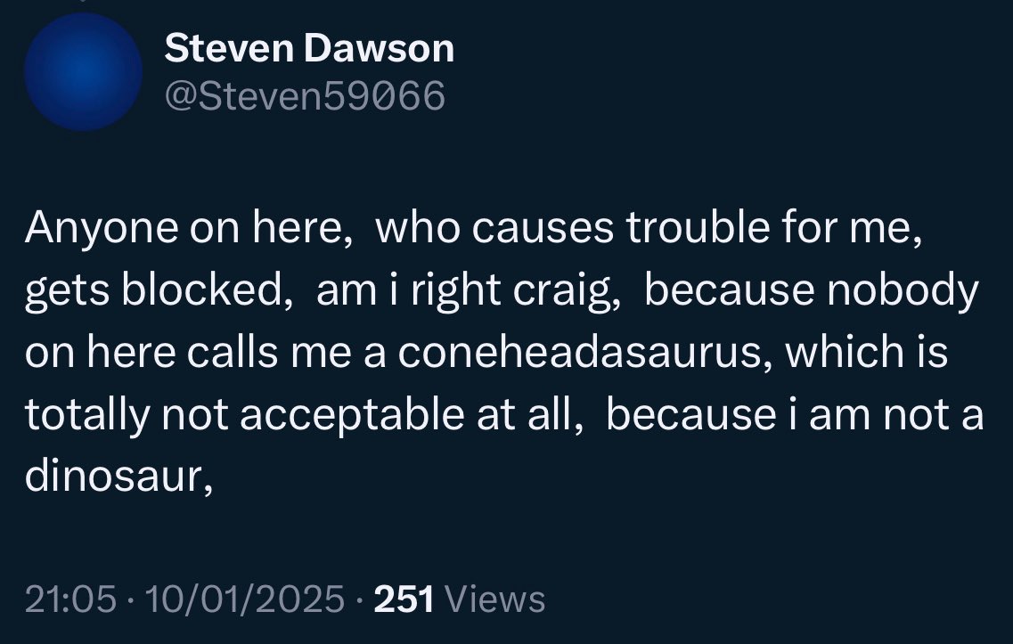 CornflakePLC's tweet image. Listen up everyone on X, people ought to stop calling Steven d Coneheadasaurus Reggs which is totally not acceptable at all,

Steven d is not a dinosaur, he’s not called Coneheadasaurus Reggs &amp;amp; he will not let people cause a great deal of trouble for him on X,

#StayCornflake🌽❄️