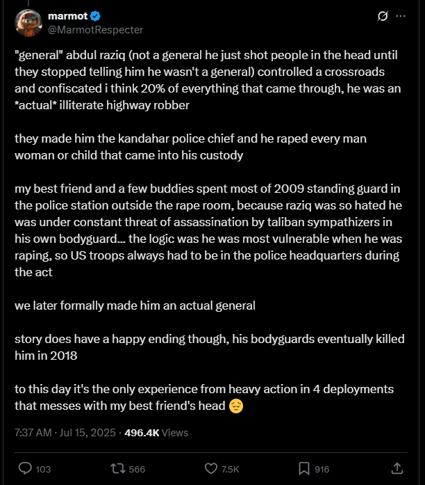 After the Soviet-backed regime in Afghanistan fell, large parts of the country, particularly in the south (Kandahar) were taken over by US-backed Mujahideen warlords. They set up their little fiefdoms and started flaunting the old Pashto tradition of keeping little boys as sex