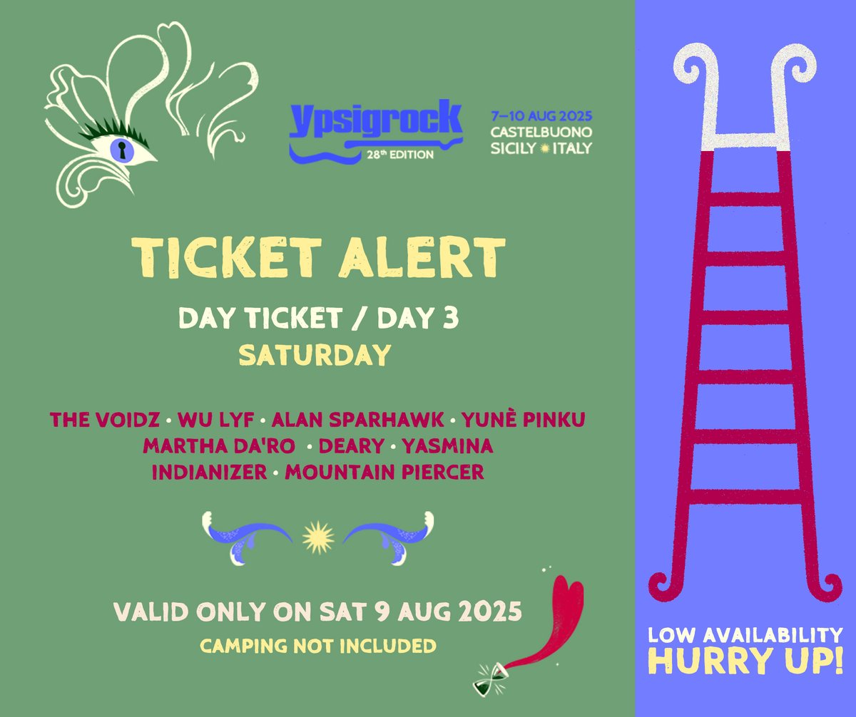 #ypsi25 TICKET ALERT
DAY TICKETS / DAY 3 ⚠️ LOW AVAILABILITY
TICKETS ➝ DICE: ypsi.link/2025_DayTicket…