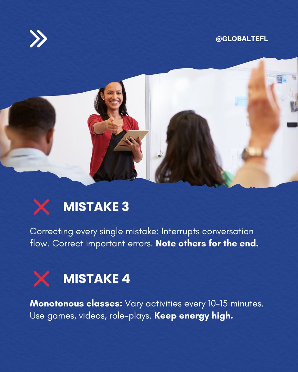 globaltefluk's tweet photo. 4 costly mistakes that kill English teaching careers (and how to avoid them) ➡️
Knowledge is power, but applied knowledge is TRANSFORMATION.

#TeachingTips #TEFLMistakes #EnglishTeaching #ProfessionalDevelopment #TeachingSkills #GlobalLanguageTraining #TEFLTraining https://t.co/XEp4eobpZU