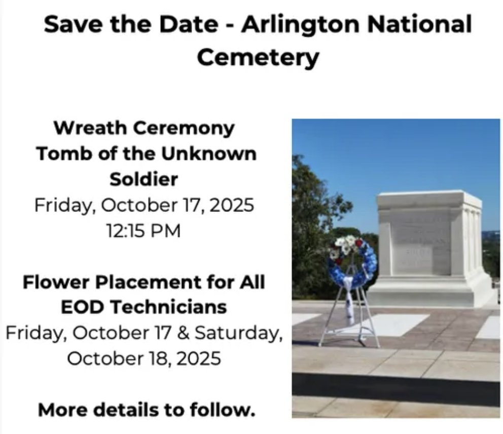 The EOD Warrior Foundation invites you to join us for a solemn wreath ceremony at the Tomb of the Unknown Soldier.

If you plan to attend, please RSVP here: loom.ly/rvRqJZw