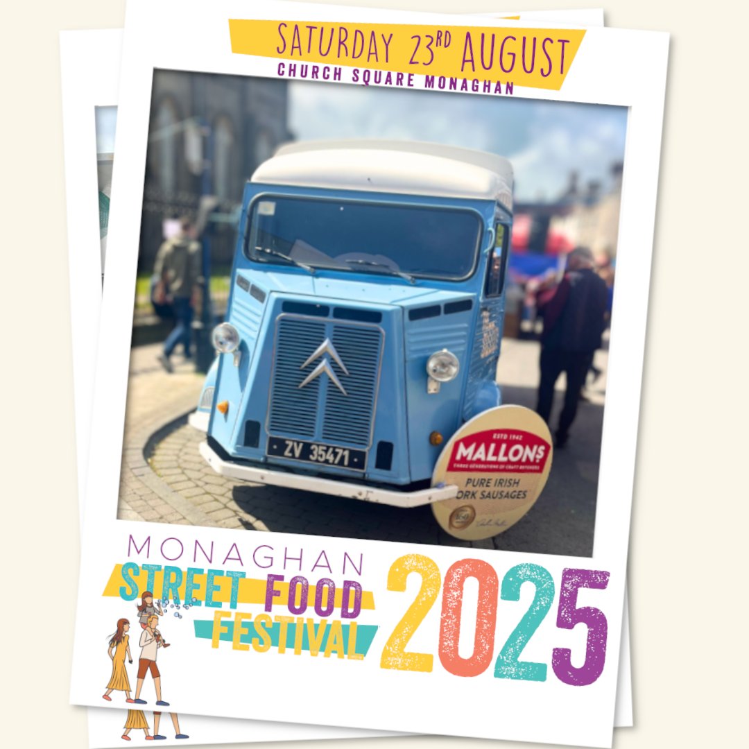 Arthur Mallon’s Foodhall Truck is back at #MonaghanStreetFoodFestival! 🌭
Swing by between 11am–6pm for a taste of their famous sausages – served hot from their vintage truck!
#TasteOfMonaghan #MonaghanHasIt #StreetFood #LookForLocal #FoodieFest #OutdoorDining