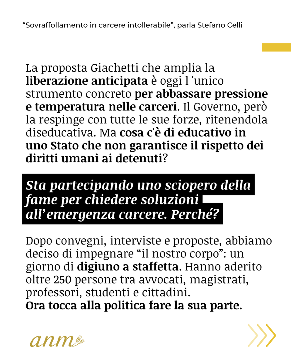 "La vera emergenza? Il sovraffollamento carcerario. E uno Stato che non garantisce diritti ai detenuti non può definirsi educativo."
Stefano Celli, vicesegretario generale ANM, parla dell’inadeguatezza della risposta del governo nell’intervista a La Notizia.