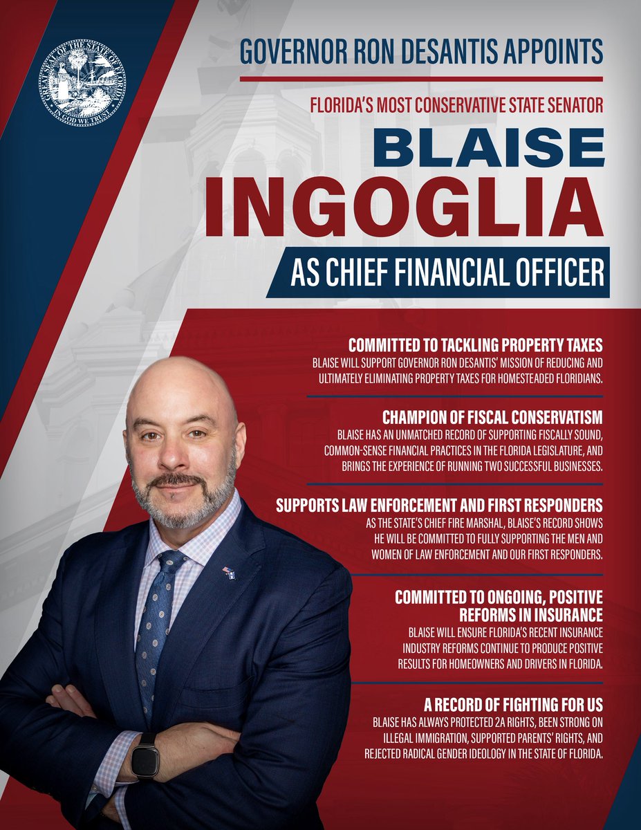 Ron DeSantis (@govrondesantis) on Twitter photo Today, I was proud to appoint Blaise Ingoglia as Florida’s CFO. I look forward to working with <a href="/GovGoneWild/">Blaise Ingoglia</a> as we continue to deliver for the people of Florida. Today, I was proud to appoint Blaise Ingoglia as Florida’s CFO. I look forward to working with <a href="/GovGoneWild/">Blaise Ingoglia</a> as we continue to deliver for the people of Florida.