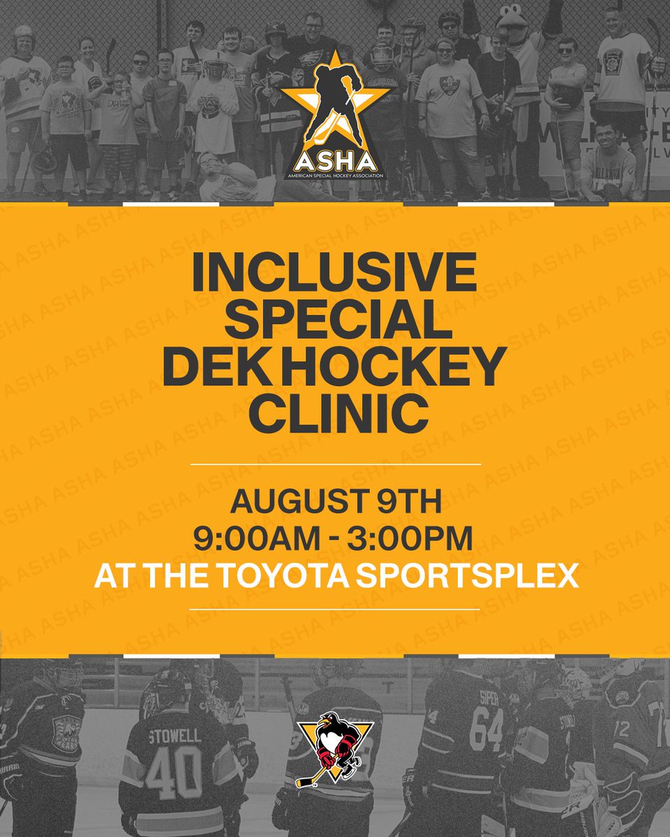 WBSPenguins's tweet image. Hockey is for everyone, and with that, we're excited to once again host our Inclusive Special Dek Hockey Clinic at the Toyota Sportsplex on Saturday, August 9th!
Sign up here: wbshockeyllc.formstack.com/forms/specialh…