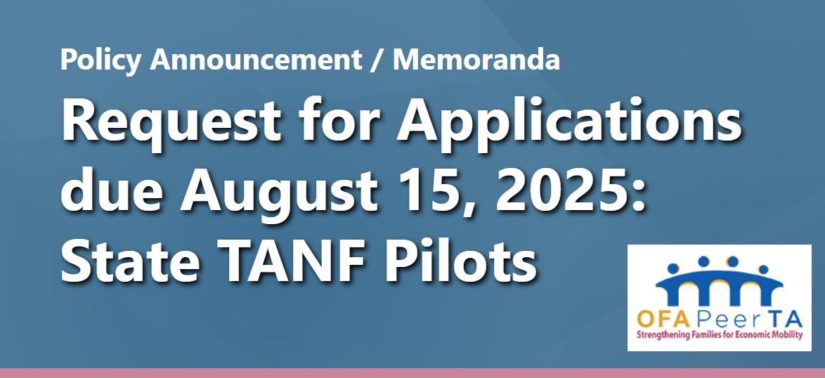 American Public Human Services Association (@aphsa1) on Twitter photo Check out the <a href="/ACFHHS/">ACF</a> request for state applications for the *new* TANF pilot. The pilot will select up to five states to test innovative approaches aimed at promoting work and reducing government dependency. Application deadline is August 15. Learn more: peerta.acf.hhs.gov/content/reques… Check out the <a href="/ACFHHS/">ACF</a> request for state applications for the *new* TANF pilot. The pilot will select up to five states to test innovative approaches aimed at promoting work and reducing government dependency. Application deadline is August 15. Learn more: peerta.acf.hhs.gov/content/reques…