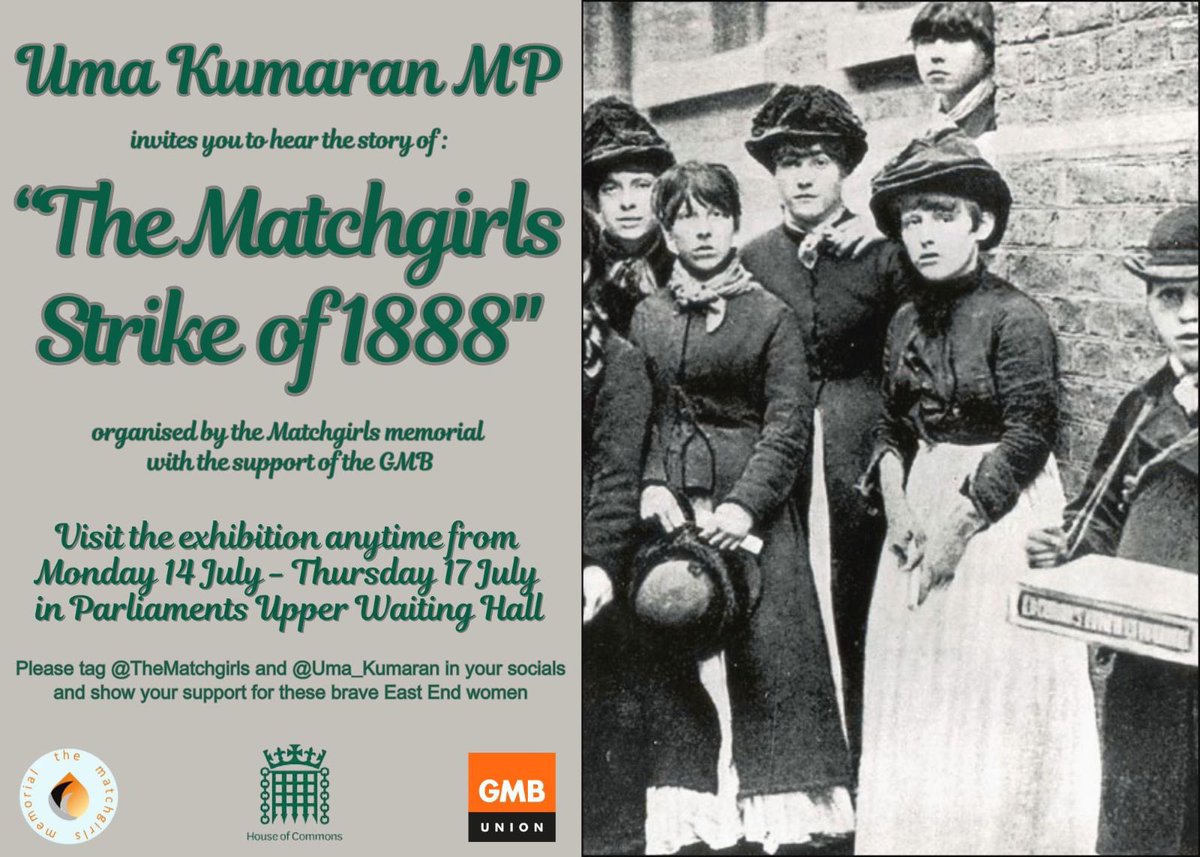 Proud to be leading my first Adjournment Debate in Parliament on a topic that is so important to me and the history of Stratford and Bow.

Tune in shortly to watch the debate on the Matchgirls’ Strike of 1888: parliamentlive.tv/Event/Index/3d…
