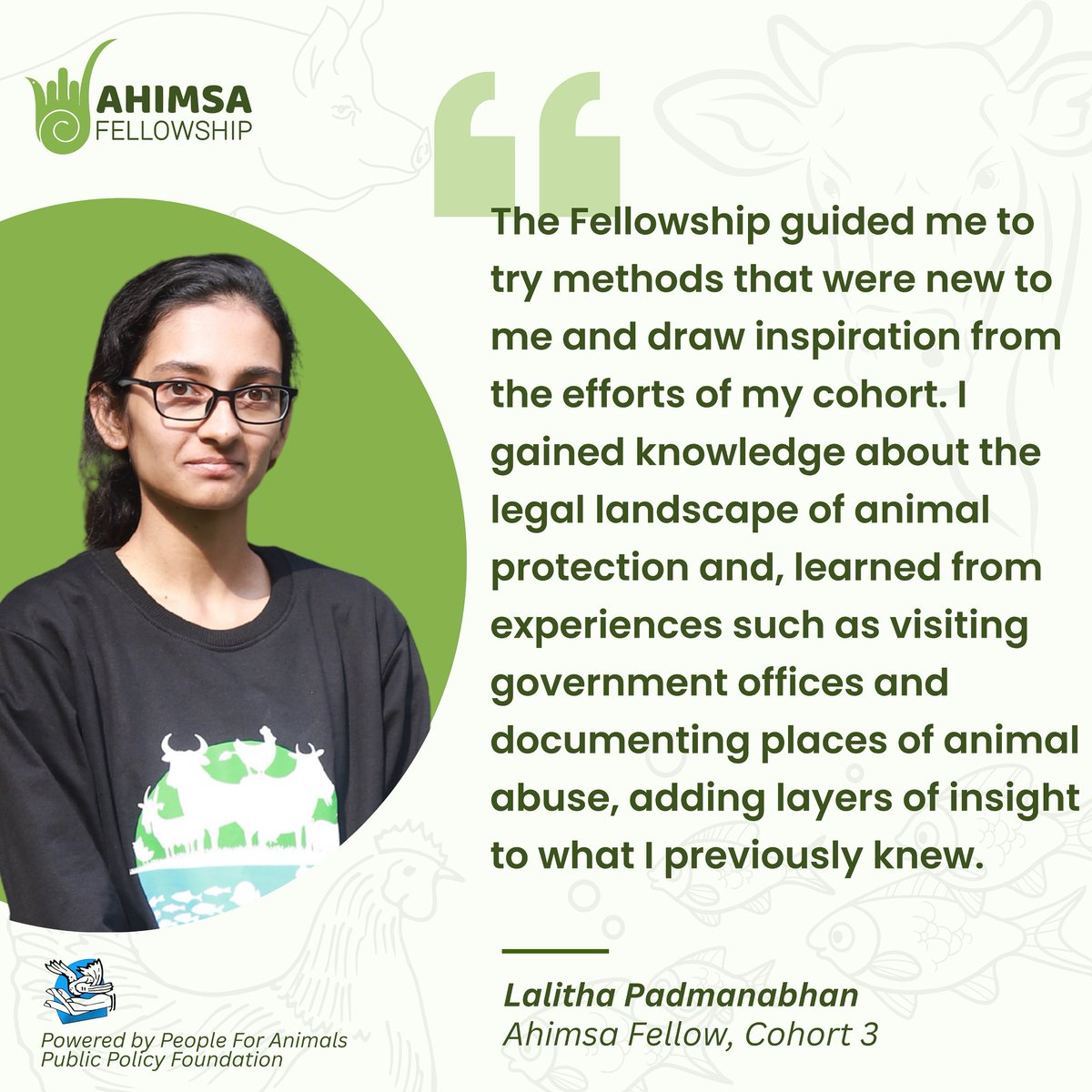 Ahimsa Fellows (@ahimsamatters) on Twitter photo After Cohort 3 of the <a href="/ahimsafellowshp/">Ahimsa Fellowship</a>, Lalitha Padmanabhan joined @pfappf, working on the welfare of aquatic animals—just as sentient as any other, yet not treated that way.
If you share that dedication to animals, apply by 20 July: ahimsafellowship.org After Cohort 3 of the <a href="/ahimsafellowshp/">Ahimsa Fellowship</a>, Lalitha Padmanabhan joined @pfappf, working on the welfare of aquatic animals—just as sentient as any other, yet not treated that way.
If you share that dedication to animals, apply by 20 July: ahimsafellowship.org