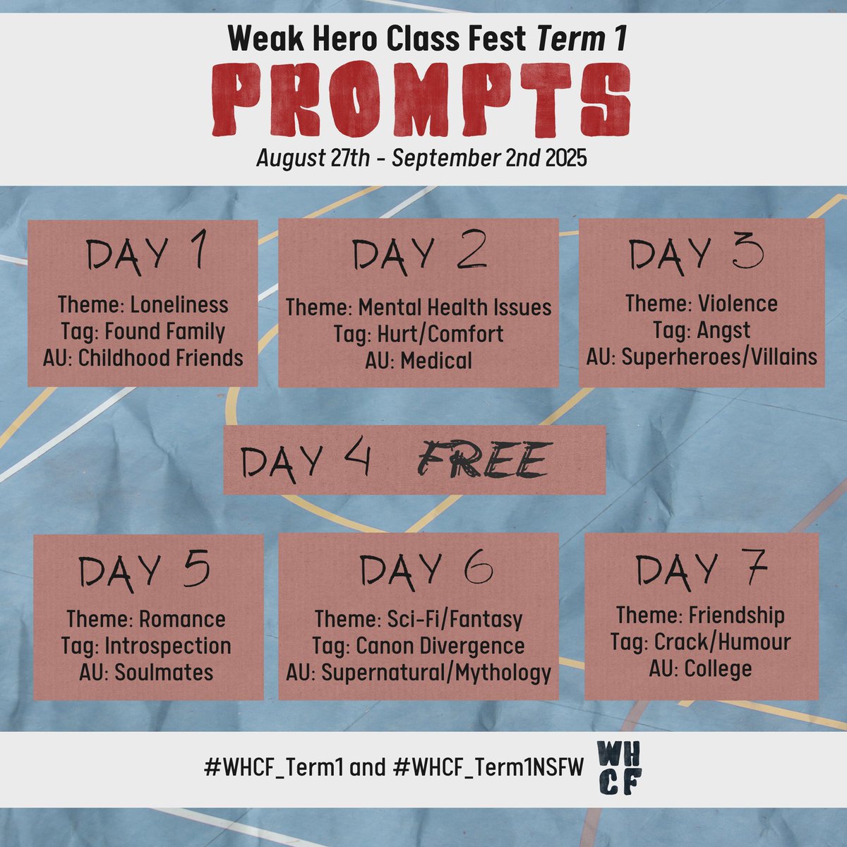 weakherofest's tweet image. 🐺 The Weak Hero Class Fest is officially live!

Welcome to FANWEEK — a prompt-based event where creators choose from curated themes to create anything from fics to art and more. 🎨🖋️

🧵 Prompts + details below

🔗 whcfest.carrd.co
🔗 revospring.net/@whcfest

#WHCF_Term1