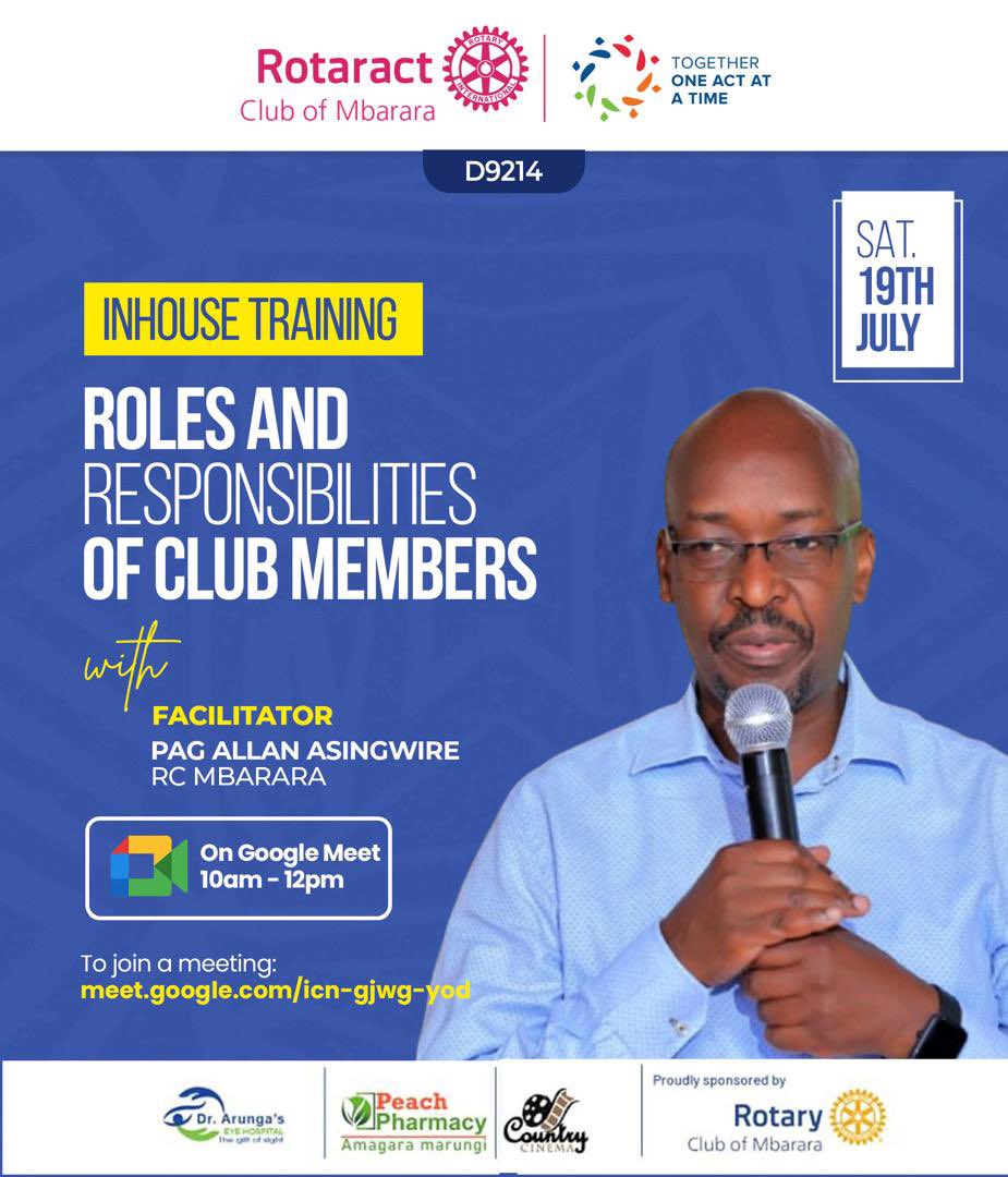 RctMcbRanchers's tweet image. Exciting In-House Training Opportunity with Rotaract Club of Mbarara.
Join us for an insightful session on Roles and Responsibilities of Club Members
Date:Sat,19th July 2025
Time:10:00 AM - 12:00 PM
Platform: meet.google.com/icn-gjwg-yod
Facilitated by: RTN. PAG Allan Asingwire
