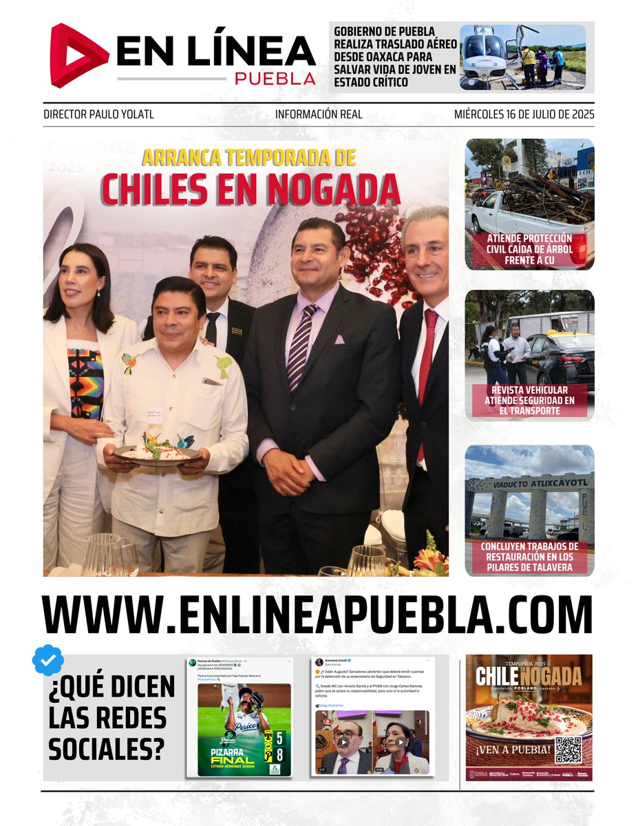 La #PortadaDigital #EnLínea #Puebla

📌 Inicia la temporada de Chiles en Nogada 😋

📌 <a href="/Gob_Puebla/">Gobierno de Puebla</a> realiza traslado aéreo desde Oaxaca para salvar vida de joven en estado crítico

📌 Concluyen trabajos de restauración en los pilares de Talavera del Distribuidor Atlixcáyotl

📌
