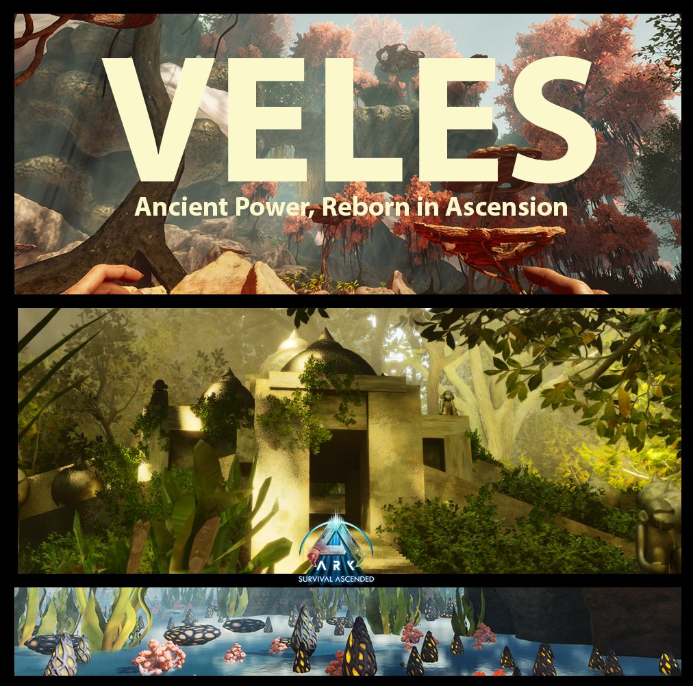 Check the latest ASA map release called Veles.  Available Now on PC, PS5, &amp; XBOX.  Ancient Power Reborn In Ascension.  curseforge.com/ark-survival-a… #ARKSurvivalAscended