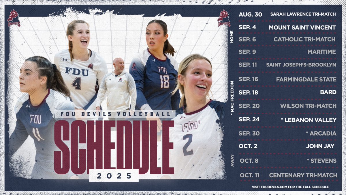 FDUDevils's tweet image. SCHEDULE RELEASE | Volleyball Releases 2025 Schedule!
Full Release: tinyurl.com/29hemdbv
#HornsUp #HeatsRising