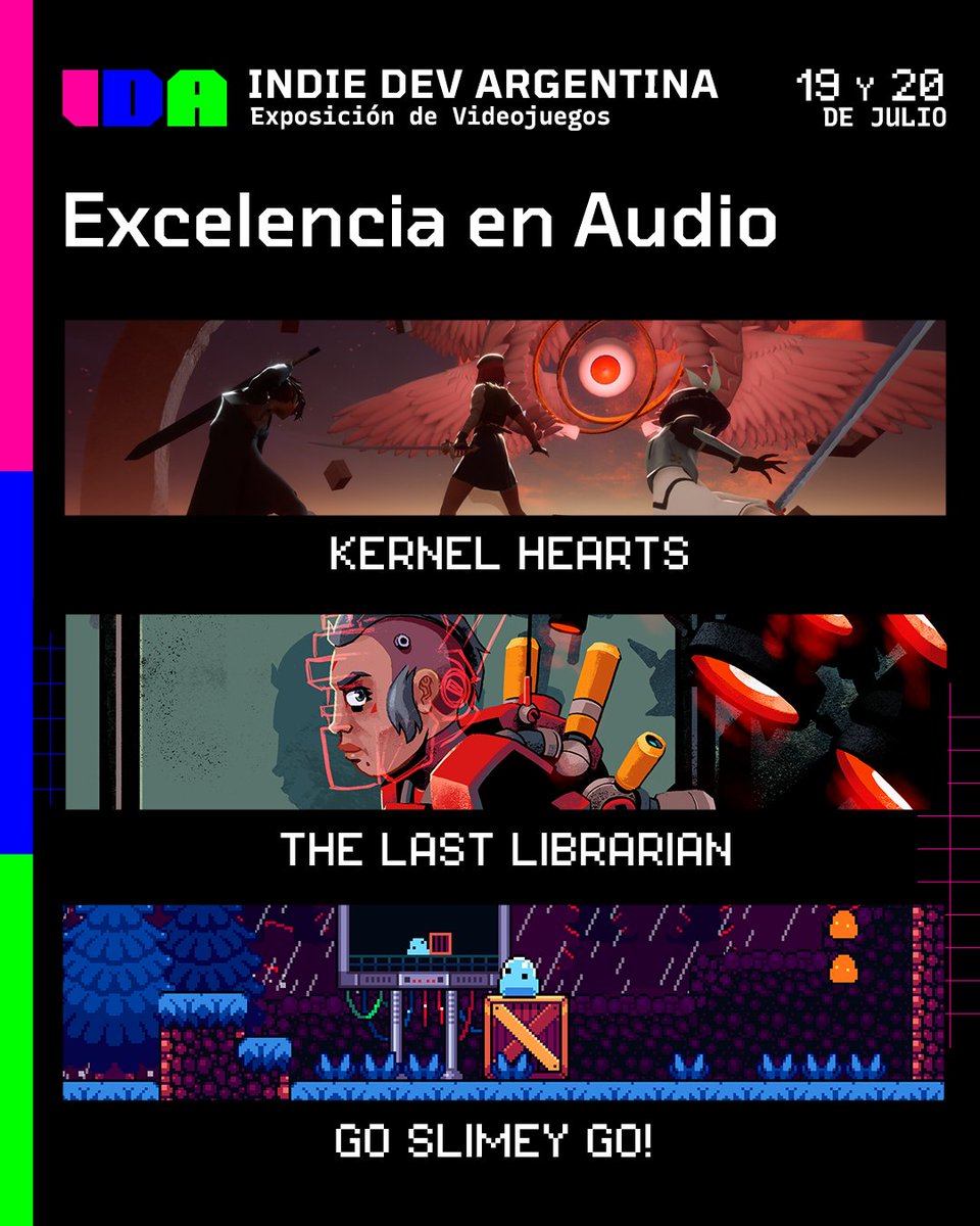 Para Excelencia en Audio 👉 <a href="/KernelHearts/">Kernel Hearts ✨JOIN THE PLAYTEST✨</a>, <a href="/Lastlibrarian_/">LocroSoft</a> y <a href="/goslimeygo/">Go Slimey Go! DEMO OUT ON STEAM!</a>.