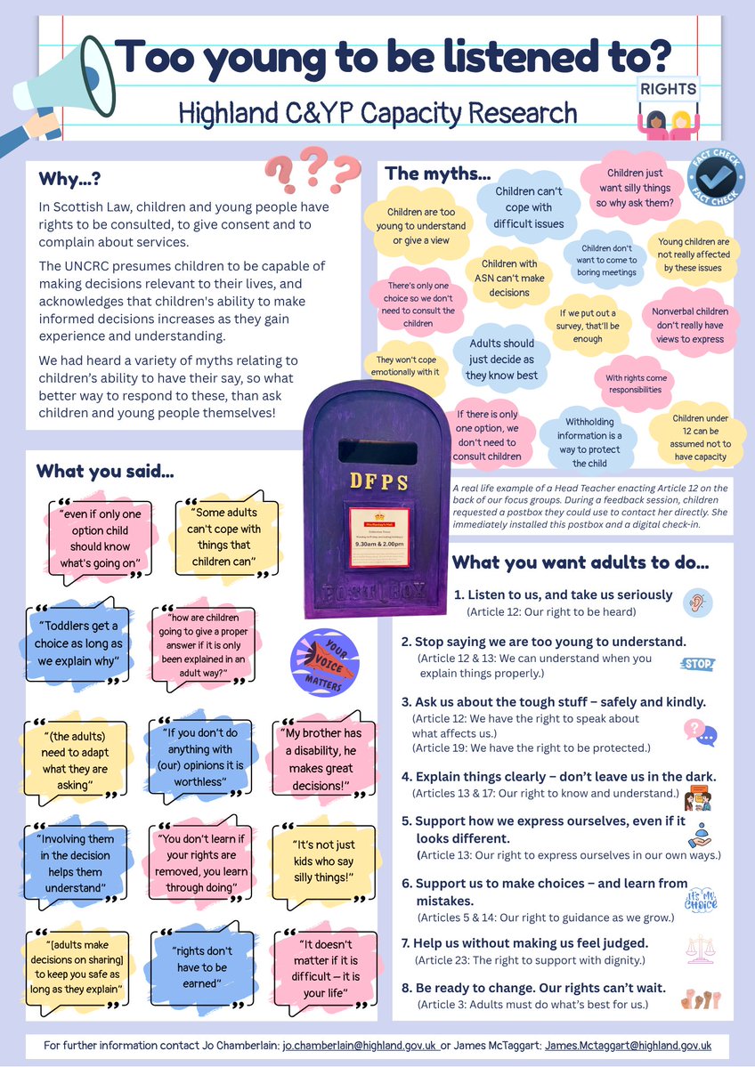 James McTaggart (@jamesedpsych) on Twitter photo The UNCRC supports childrenās rights to give consent, to be consulted & to complain
But often adult myths about their capacity get in the way
<a href="/JoChamberlain83/">Jo Chamberlain</a> and I researched with children what they think of this and what might help
Some resulting resources to share! š§µ 1/4 The UNCRC supports childrenās rights to give consent, to be consulted & to complain
But often adult myths about their capacity get in the way
<a href="/JoChamberlain83/">Jo Chamberlain</a> and I researched with children what they think of this and what might help
Some resulting resources to share! š§µ 1/4