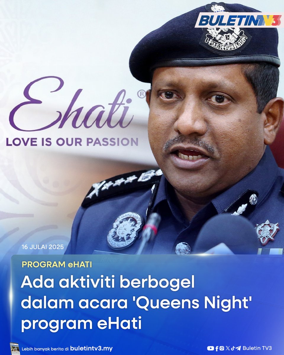 BuletinTV3's tweet photo. PROGRAM eHATI | Polis Selangor mengesahkan berlaku aktiviti berbogel semasa program motivasi rumah tangga eHATI di Pusat Konvensyen IDCC, Shah Alam, tahun lalu.

Ia sebahagian daripada acara dikenali sebagai 'Queens Night' anjuran syarikat itu.

#BuletinTV3 #ProgrameHATI #Aktivitiberbogel