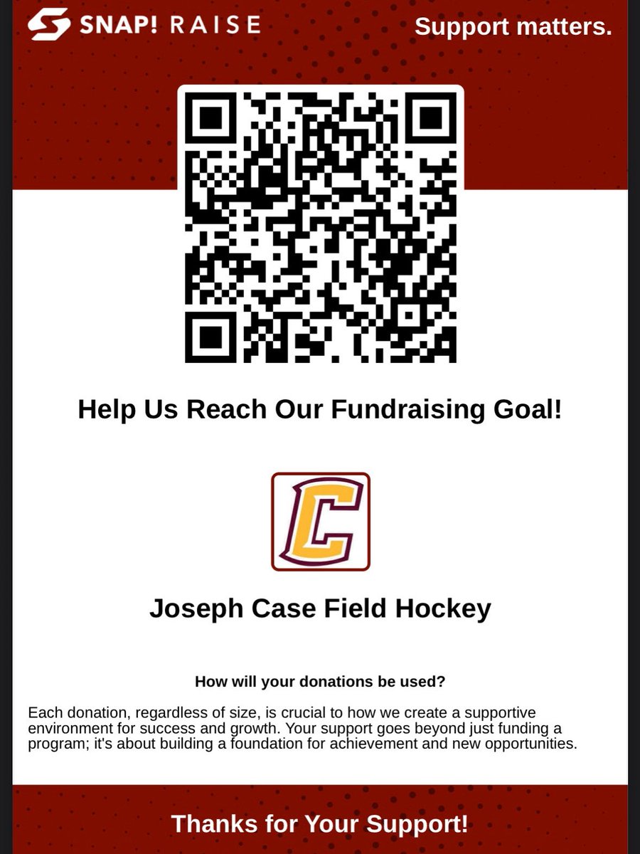 Case Field Hockey is looking for your support!!  Any donation for this amazing group of student athletes is greatly appreciated!! Thank you in advance!! 🏑❤️ <a href="/DrTGreene/">Tammy Greene, EdD</a> <a href="/Emmaschoony7/">Emma</a> <a href="/CaseSports/">Joseph Case HS Athletics</a>