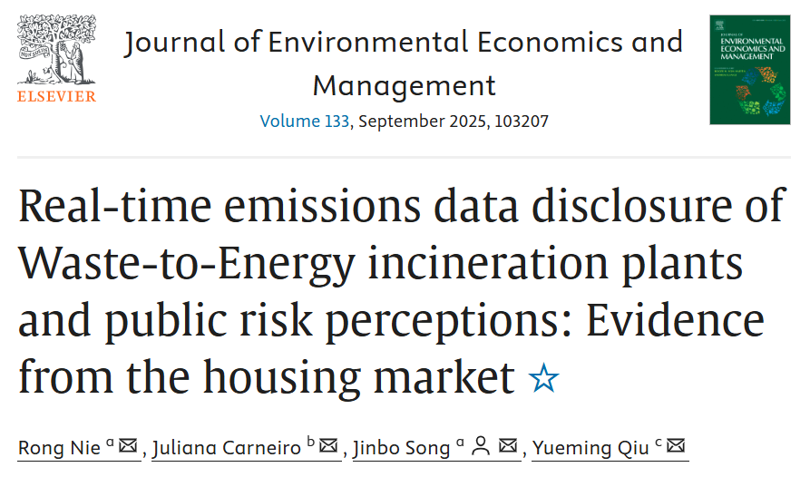 Center for Global Sustainability (@ctrglobsust) on Twitter photo A new article in <a href="/JEEM_tweets/">Journal of Environmental Economics and Management</a>, co-written by <a href="/lucy_qiu_/">Yueming (Lucy) Qiu</a>, found corporate emissions data disclosures from Waste-to-Energy incineration plants contribute to reduced negative impacts on housing prices around these facilities: doi.org/10.1016/j.jeem… A new article in <a href="/JEEM_tweets/">Journal of Environmental Economics and Management</a>, co-written by <a href="/lucy_qiu_/">Yueming (Lucy) Qiu</a>, found corporate emissions data disclosures from Waste-to-Energy incineration plants contribute to reduced negative impacts on housing prices around these facilities: doi.org/10.1016/j.jeem…