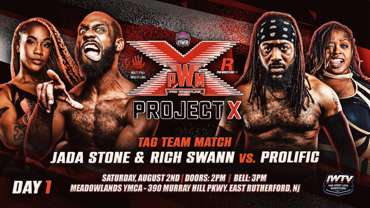 WrestlingMagic's tweet image. Project X Day 1 Card! (2/2)
@RichSwannTNA @JadaStoneee VS @TheIsaiahWolf @RuthlessLaLa
@timdynamite_ VS @VinnyPacifico1
@Tiberius_Asante @mateo_marcelos VS Post Game
ProWrestlingMagic.com
#ThisIsMagic