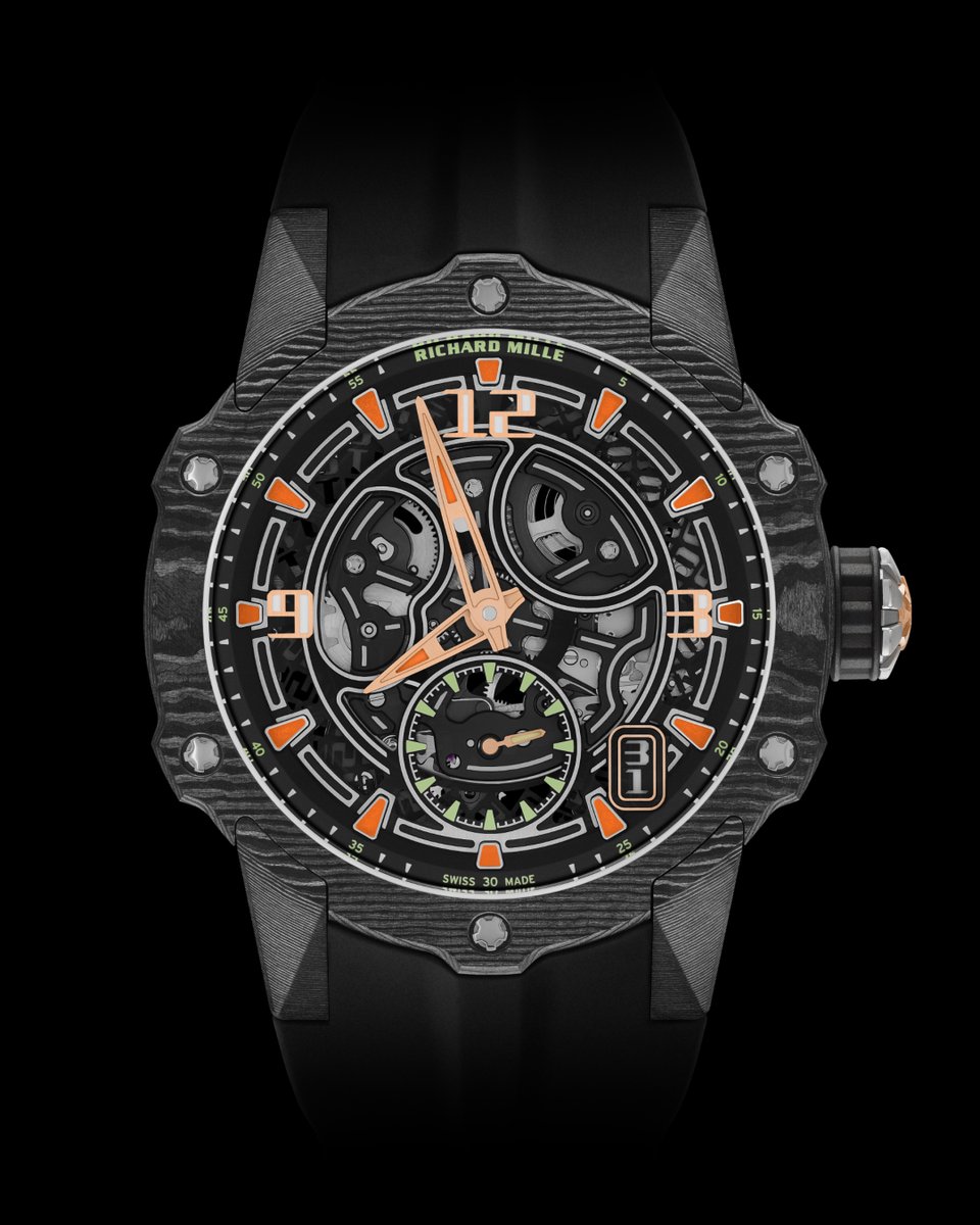 Richard_Mille's tweet image. The new RM 33-03 Automatic in Carbon TPT® and red gold is instantly recognisable by its damascened finish and the bold contrast of its materials. Innovative composites like Carbon TPT® lend the watch exceptional lightness, scratch resistance, and visual impact.…