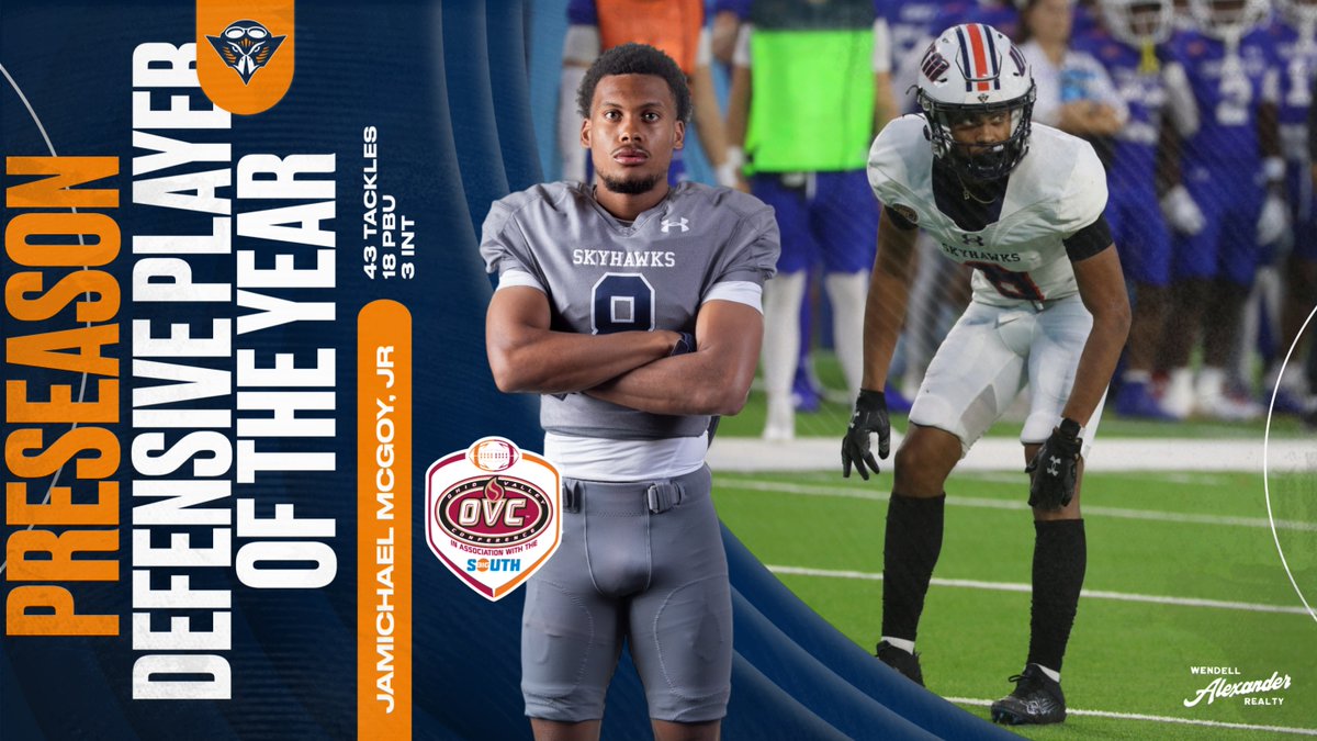 utmsports's tweet image. He has four rings and is looking for FIVE!
Congratulations to @UTM_FOOTBALL cornerback JaMichael McGoy, Jr. on being named the @OVCBigSouthFB Preseason Defensive Player of the Year!
Story: tinyurl.com/3e45c3v4
#MartinMade | #OVCit