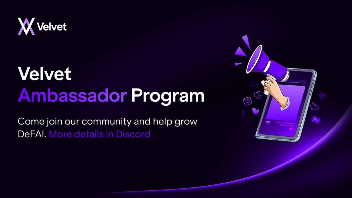 Velvet_Capital's tweet photo. Come help build the future of DeFAI by joining the Velvet Ambassador Program

By becoming an ambassador you will be able to earn $VELVET monthly with increasing prizes as the program expands

Month 1 Reward: 5,000 $VELVET 

Ready to dive in? More details in the comments!👇 https://t.co/Xp7v1Yxt7G