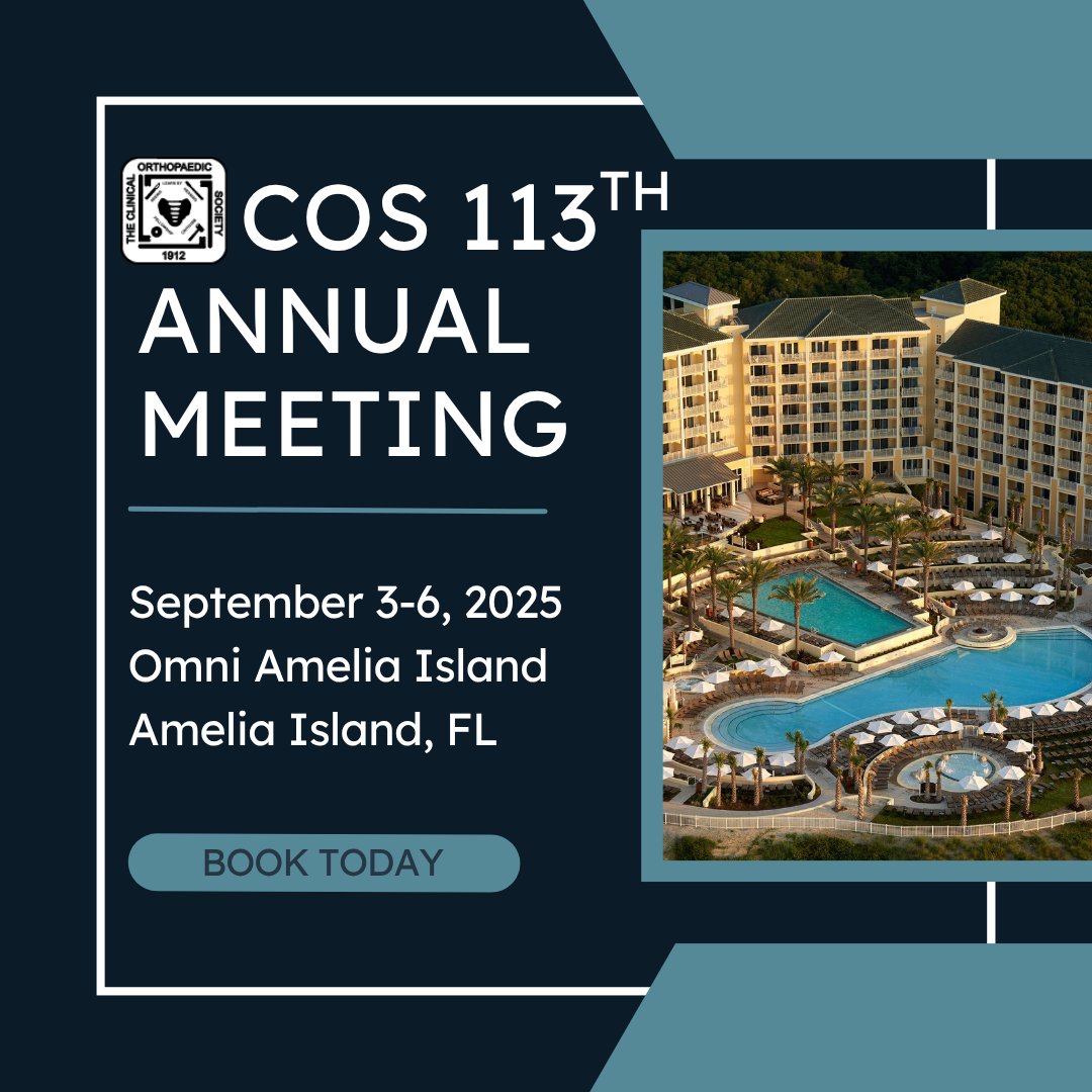 ClinicalOrtho1's tweet image. Join the future leaders of orthopaedics at COS 2025. Elevate your knowledge, ask the tough questions, and make lasting connections. Reserve your hotel now: zurl.co/fYPUj #COSAnnualMeeting #OrthopaedicSurgeons #MedicalEvents #Networking