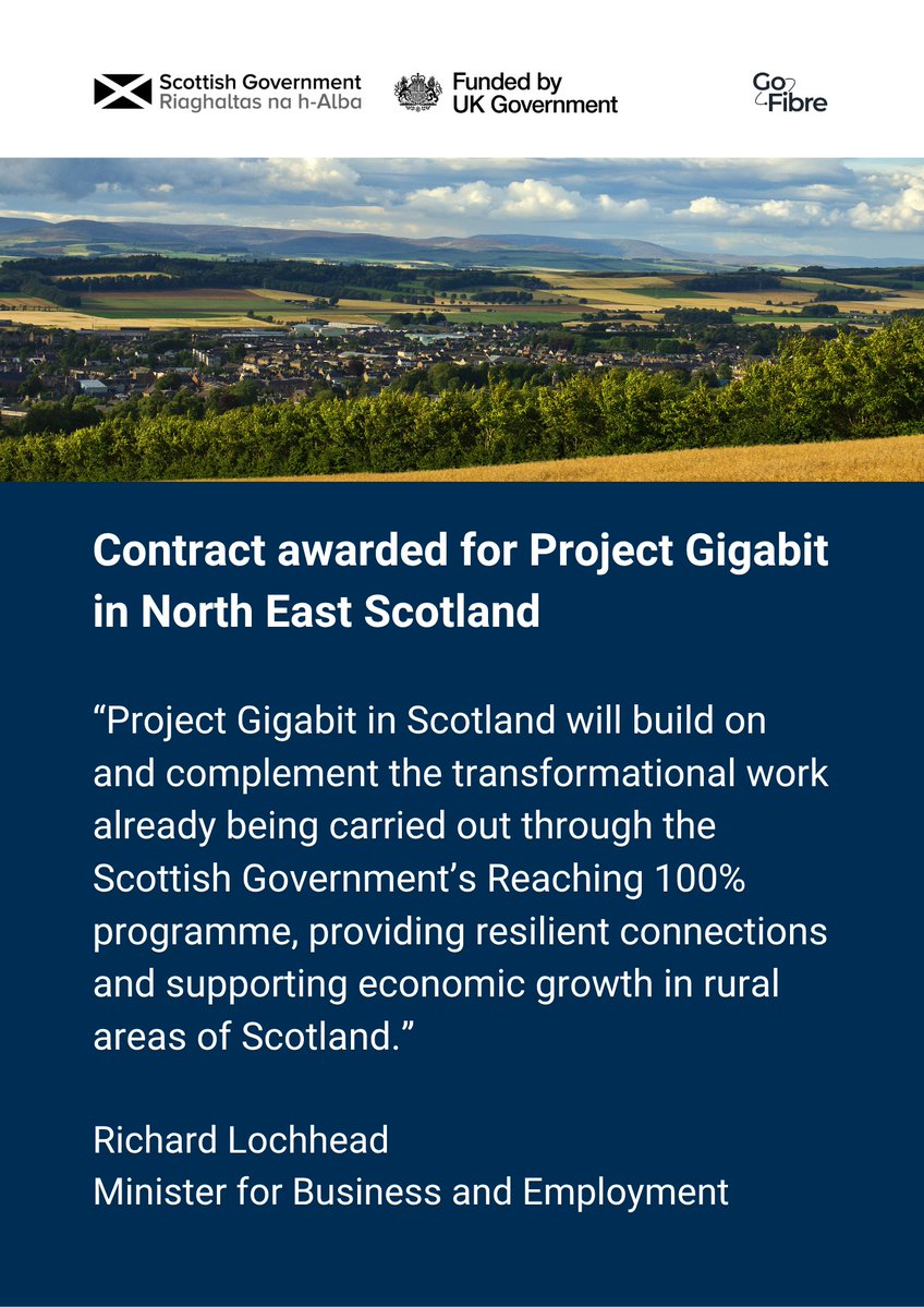 Major milestone: a new Project Gigabit contract has been awarded!

Around 63,000 homes and businesses in the North East will get access to gigabit broadband.

More contracts will follow this year.

More ➡ digitalconnectivity.campaign.gov.scot/news/2025/07/b…
