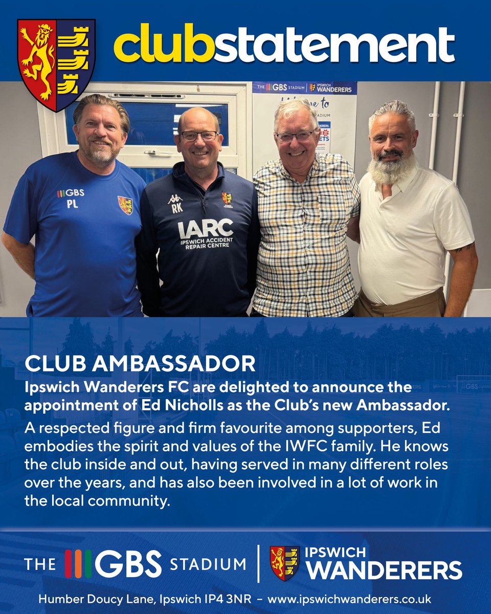 Club statement: 
Ed Nicholls.
#ipswichwanderers #clubambassador