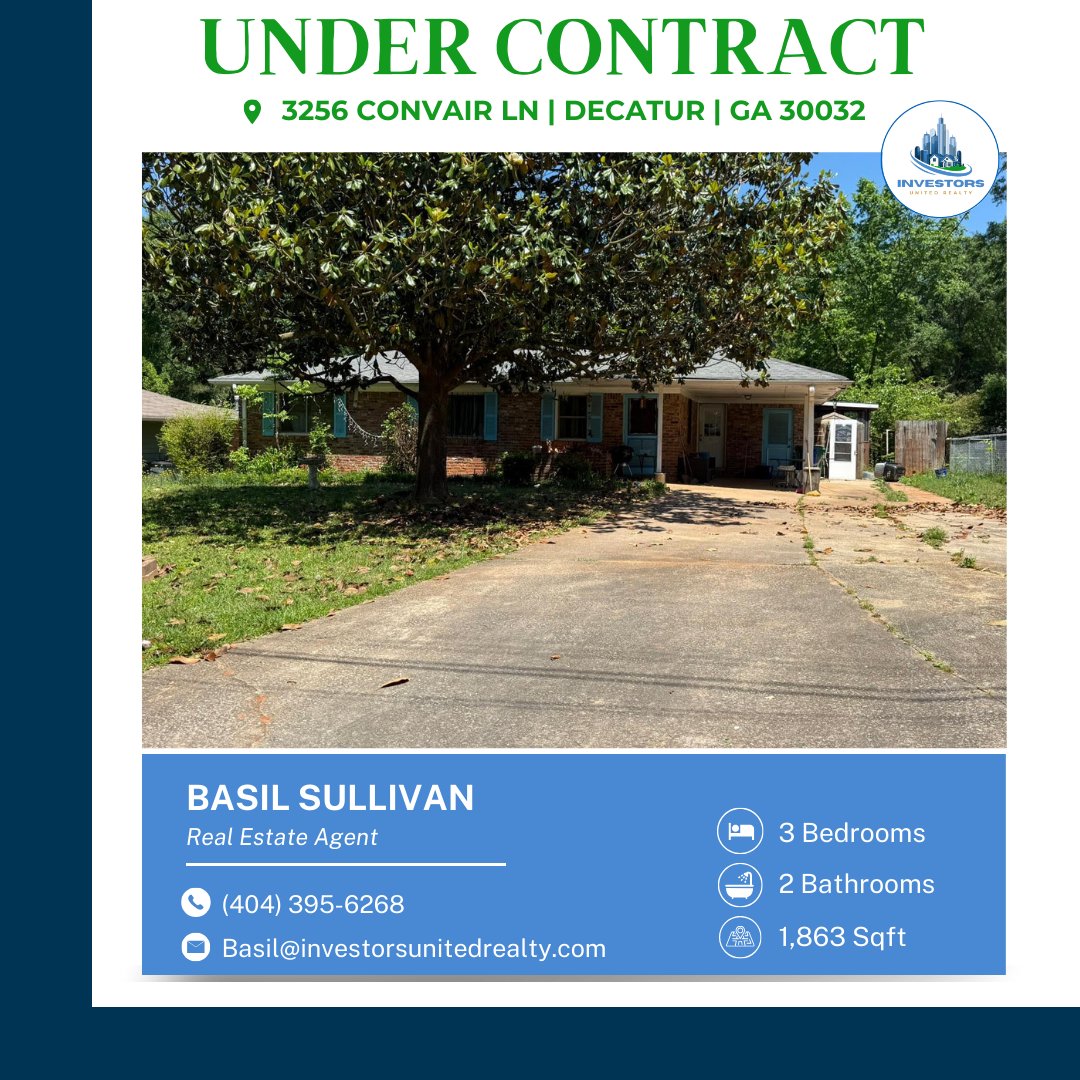1milli_for_me's tweet image. 🏡 Under Contract!
3256 Convair Ln, Decatur, GA
3BR | 2BA | 1,863 Sqft — A solid find for savvy homeowners &amp;amp; investors.

Congrats to Basil Sullivan of Investors United Realty!
📞 (404) 395-6268.
.
.
.
#UnderContract #DecaturRealEstate #RealEstate