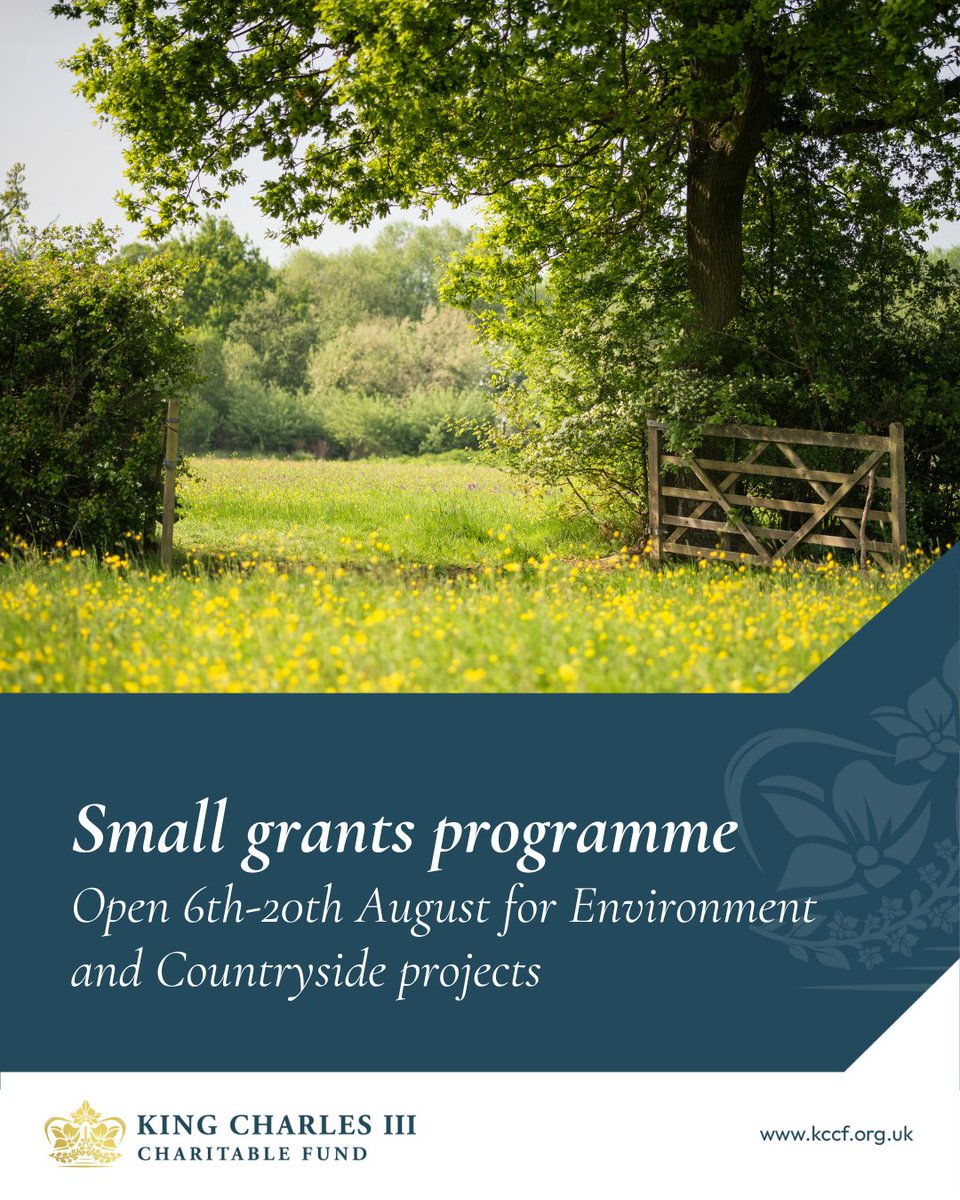 King Charles III Charitable Fund (@kingcharlesfund) on Twitter photo The small grants programme will open for applications between 6th-20th August and will offer funding of up to £9,000 over three years to eligible organisations working across our environment and countryside funding themes.
 
Visit our website to learn more: The small grants programme will open for applications between 6th-20th August and will offer funding of up to £9,000 over three years to eligible organisations working across our environment and countryside funding themes.
 
Visit our website to learn more: