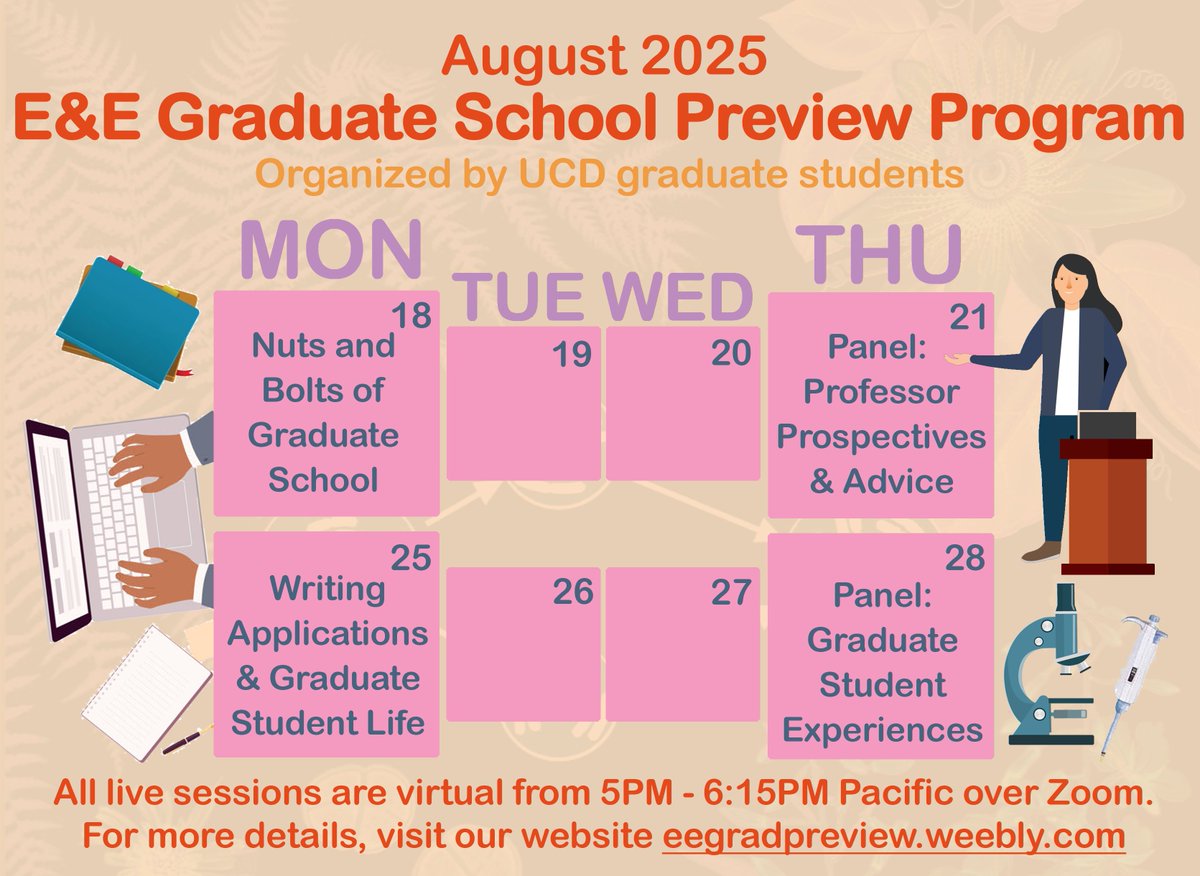 eegradpreview's tweet image. Applications for our #Evolution and #Ecology #Graduate Preview Program are due in less than one week (July 21st)!
🐞🧬🦆🔬🐭🧪
Individuals from groups traditionally excluded from #STEM are especially encouraged to apply!
#AcademicTwitter #PhD #phdvoice #gradschool #application