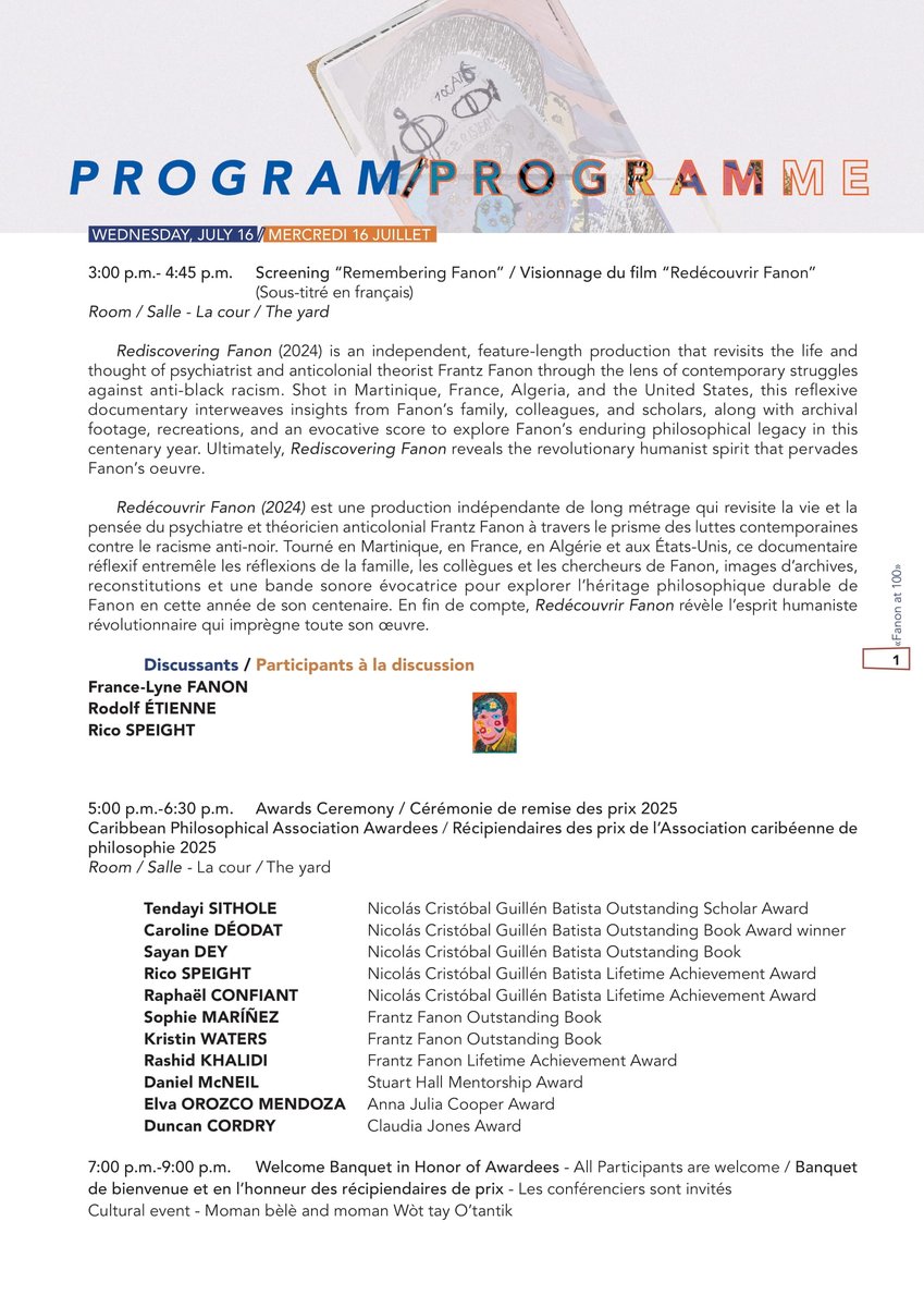 caribphil's tweet image. Today is the first day of the Caribbean Philosophical Association Annual Conference XXIII: Fanon at One Hundred! Please join us for a film screening, awards ceremony, and welcome banquet. For more information, visit our website: caribbeanphilosophy.org/conference