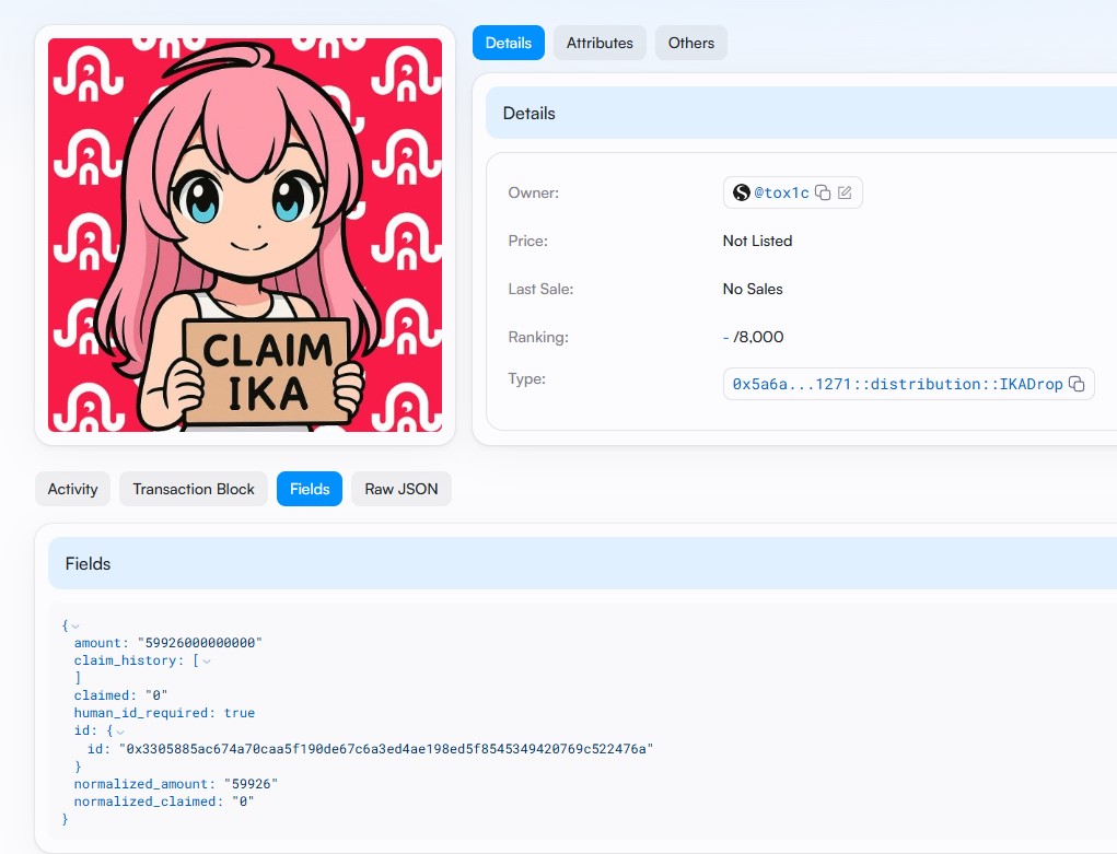 tox1c_citizen's tweet photo. Just recieved Ika drop NFT 🦑
@ikadotxyz team's cooking ☺️
With 190k droplets expecting claimable 60k $IKA
Haven't you checked yours ?
#Ikadotxyz #dWallet #BuildOnSui https://t.co/YiW1sZXYZd