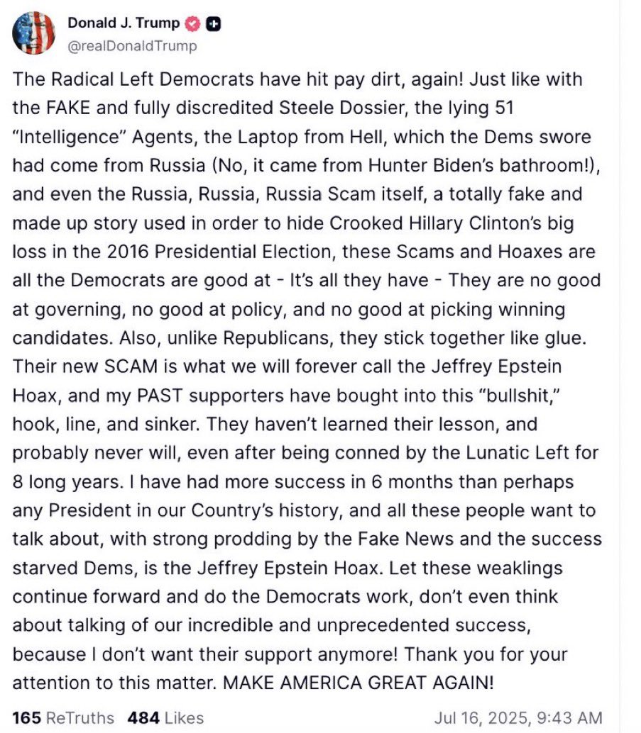 MeliMels99's tweet image. Trump is 79 years old. There won’t be a 3rd term. He won’t need these “supporters” again  to vote for him.  
He intends to go balls to the wall for the next 3 yrs to make as much money &amp;amp; cause as much chaos as he can. 
He’s old, bitter and petty. 
….and on the Epstein  List.