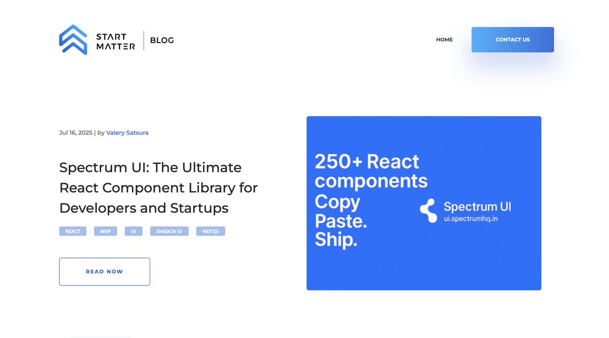 Spectrum UI just got featured by Start Matter 😎

Build faster. Ship cleaner.

→ blog.startmatter.com

#buildinpublic