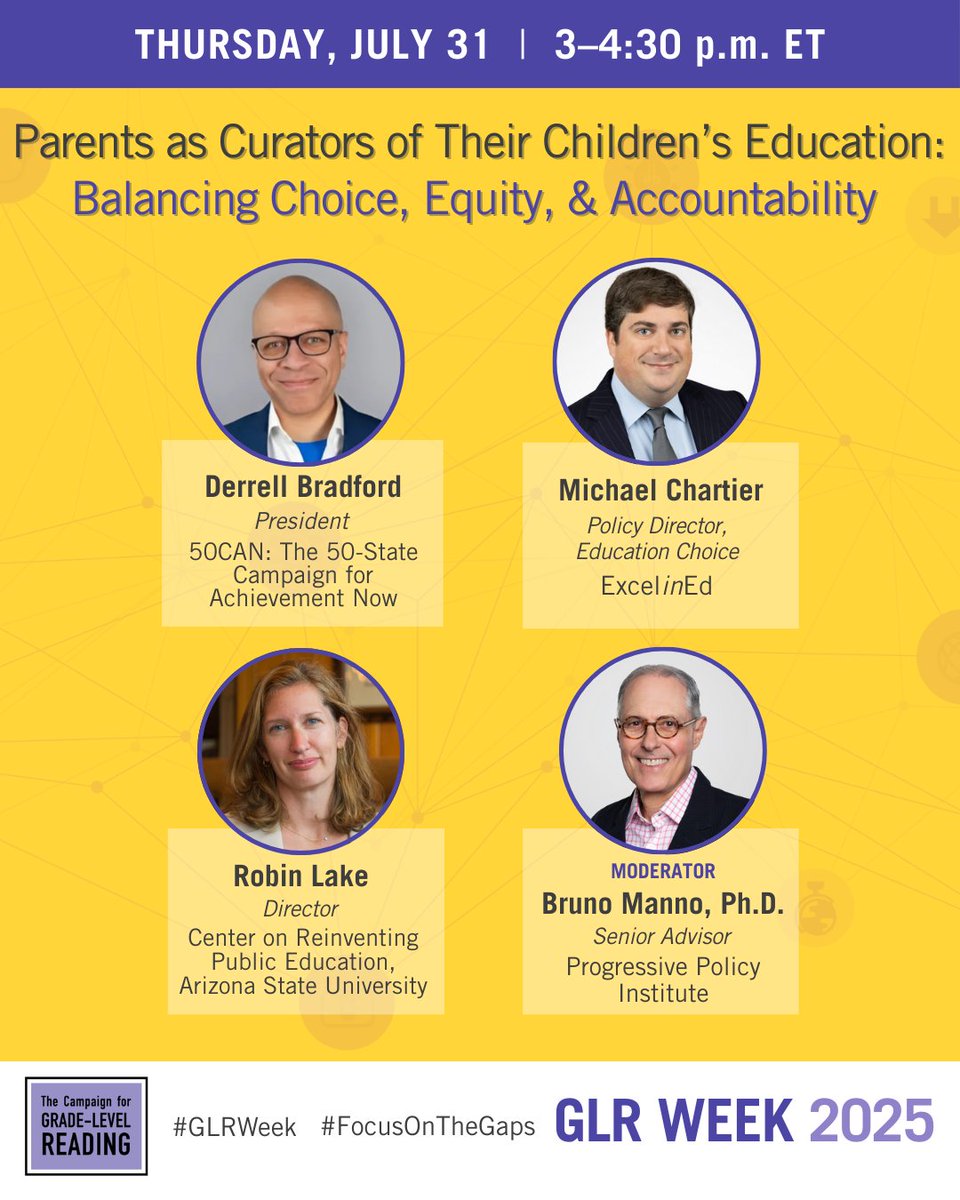 readingby3rd's tweet image. Join @readingby3rd Thu, 7/31, 3 p.m. ET for a #GLRWeek session on what rising parental “curating” means for school choice, equity, & accountability w/@ppi @ExcelinEd @FiftyCAN @CRPE_edu
Register for this kickoff to a series on parent power in public ed bit.ly/4lkzOOl
