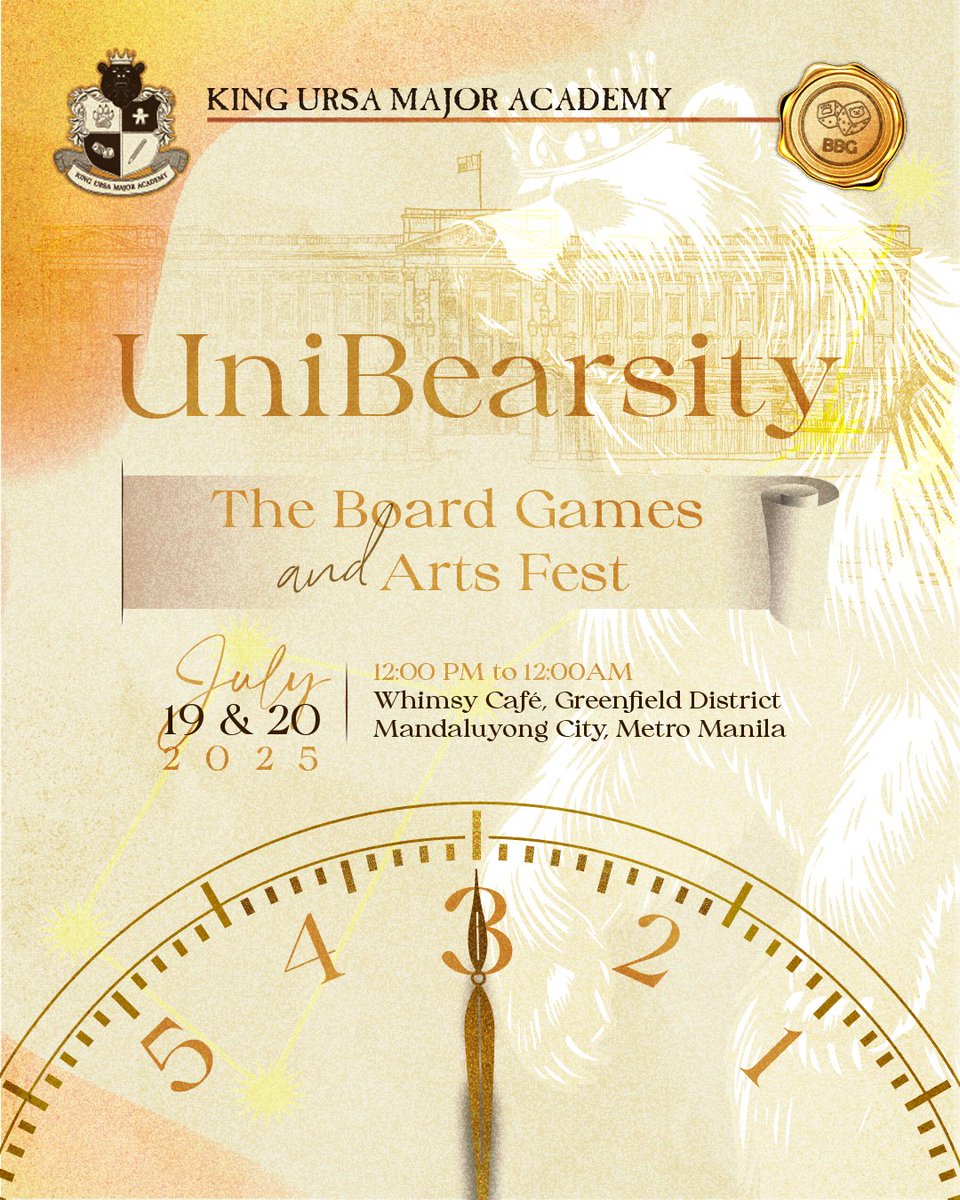 Bbg_ph's tweet image. 🎲 3 DAYS TO GO!

UniBEARsity: The Board Games &amp;amp; Arts Fest is happening July 19–20, 12PM–12AM at Whimsy Café, Greenfield District!

Tabletop thrills. Magical art. Bear-powered brilliance.

Don’t be late—doors open at noon sharp! 

#UniBearsity2025 #BBG #3DaysToGo #BoardGamesPH