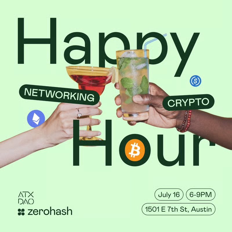ATXDAO's tweet image. Join us tonight at the @ZeroHashX x ATX DAO Happy Hour!
We’re excited to invite you to an exclusive evening of networking and community building! Swing by for a drink on us and connect with Austin's leading Web3 professionals.
🗓️ Today!
⏰ 6:00 PM - 9:00 PM
📍 Whiskey Tango…