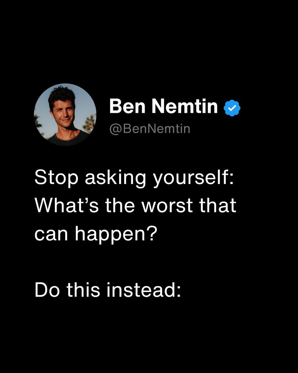 BenNemtin's tweet image. Your brain treats thoughts like reality.
If you’re thinking about disasters?
Your body prepares for disaster.
Thinking about winning?
Your body prepares to win.