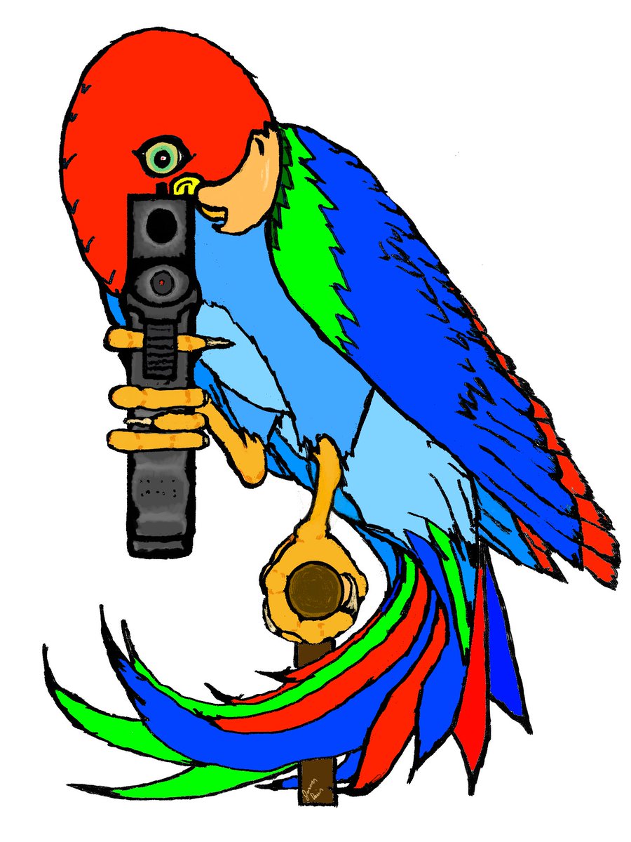 “Polly Gotta Glock” 🦜. Happy Wacky Wednesday!!  <a href="/kihn_2a/">Kihn</a> mentioned back before he took his hiatus that his ideal pet would be an attack parrot. Welcome back buddy: