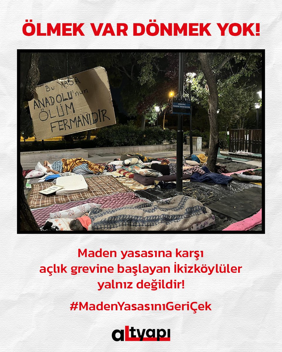 Topraklarını, suyunu, havasını; yani yaşamını savunmak için açlık grevine başlayan köylüler yalnız değildir. Maden yasalarıyla talan edilmek istenen doğa, aslında hepimizin ortak geleceğidir. Emekleriyle var olan, toprakla hayat bulan köylülerimizin onurlu direnişini