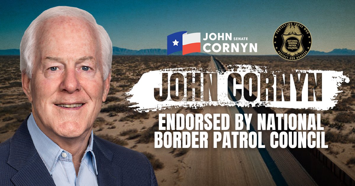 TeamCornyn's tweet image. BREAKING: The National Border Patrol Council has officially endorsed Senator @JohnCornyn for re-election. Why? Because no one has done more to help President @realDonaldTrump secure our southern border.
🧵Let’s break it down: